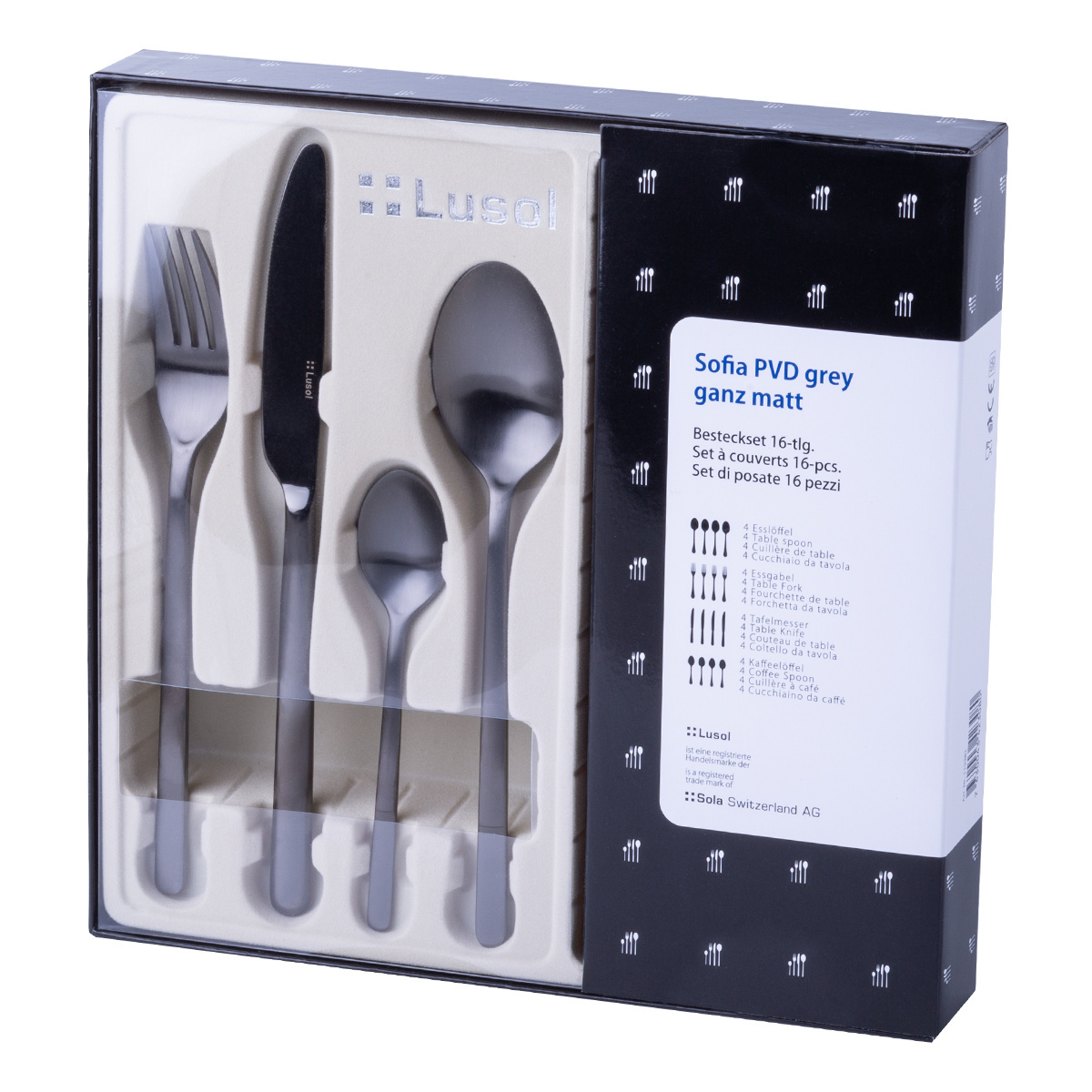 Besteckset 16-tlg. – Sofia PVD grau matt