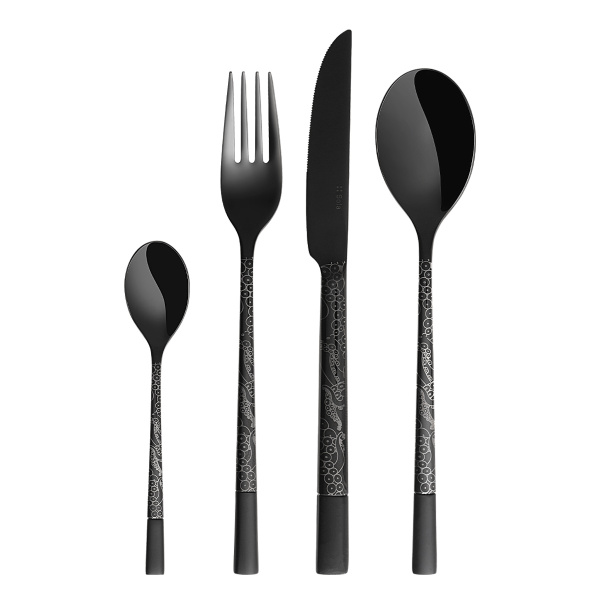 Besteckset 24-tlg. – Luxus schwarz Laser Octopus