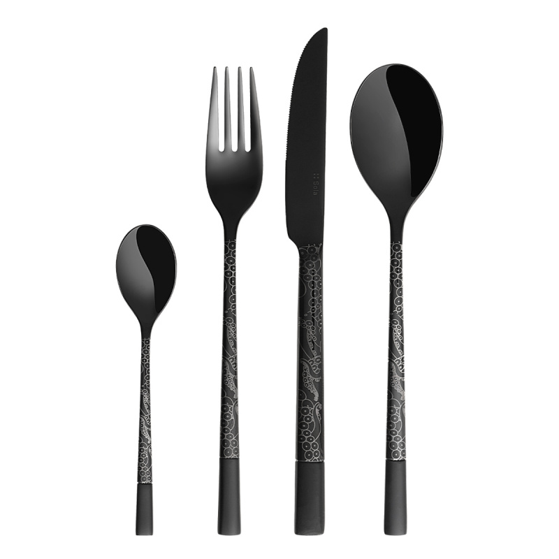 Besteckset 24-tlg. – Luxus schwarz Laser Octopus