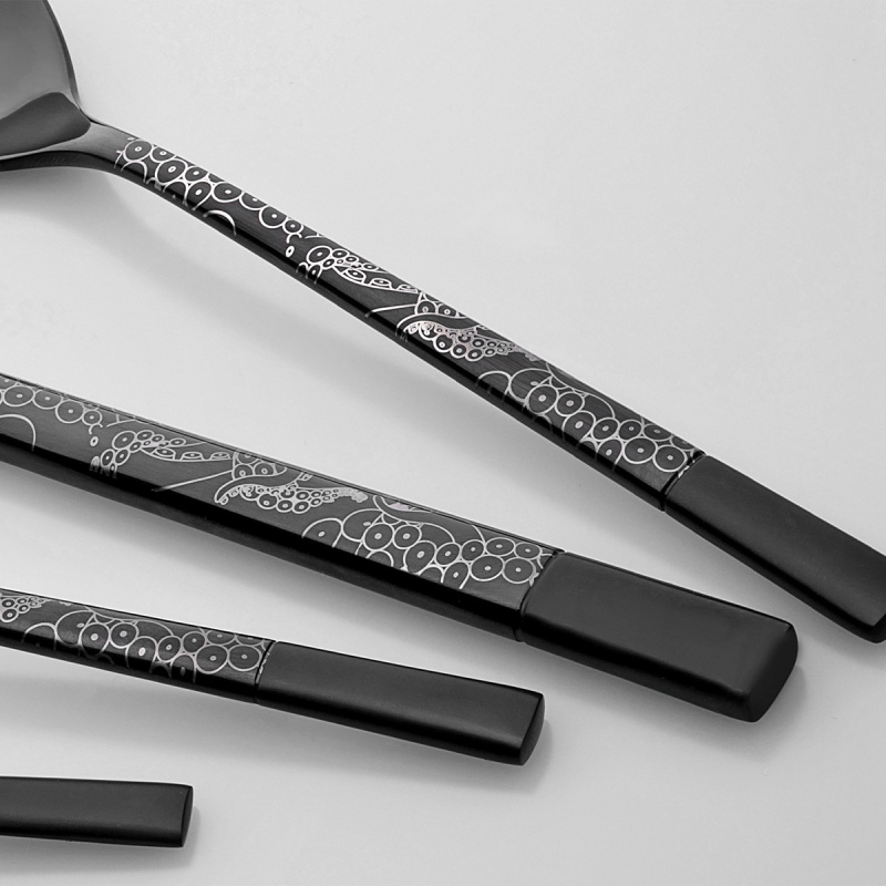 Besteckset 24-tlg. – Luxus schwarz Laser Octopus