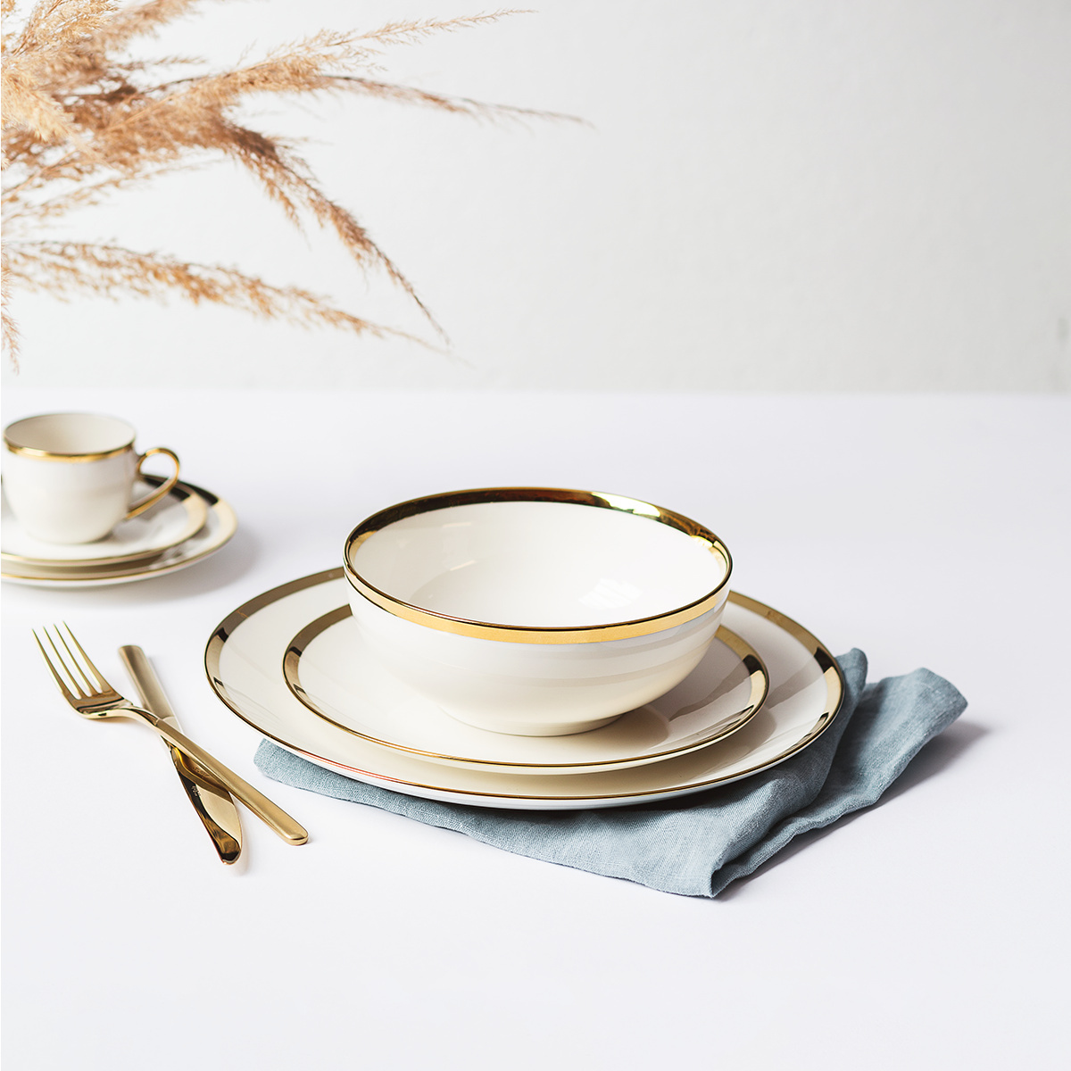Dessertteller Coupe 20.5 cm Set 4-tlg. - FLOW Lunasol mit Gold-Rand