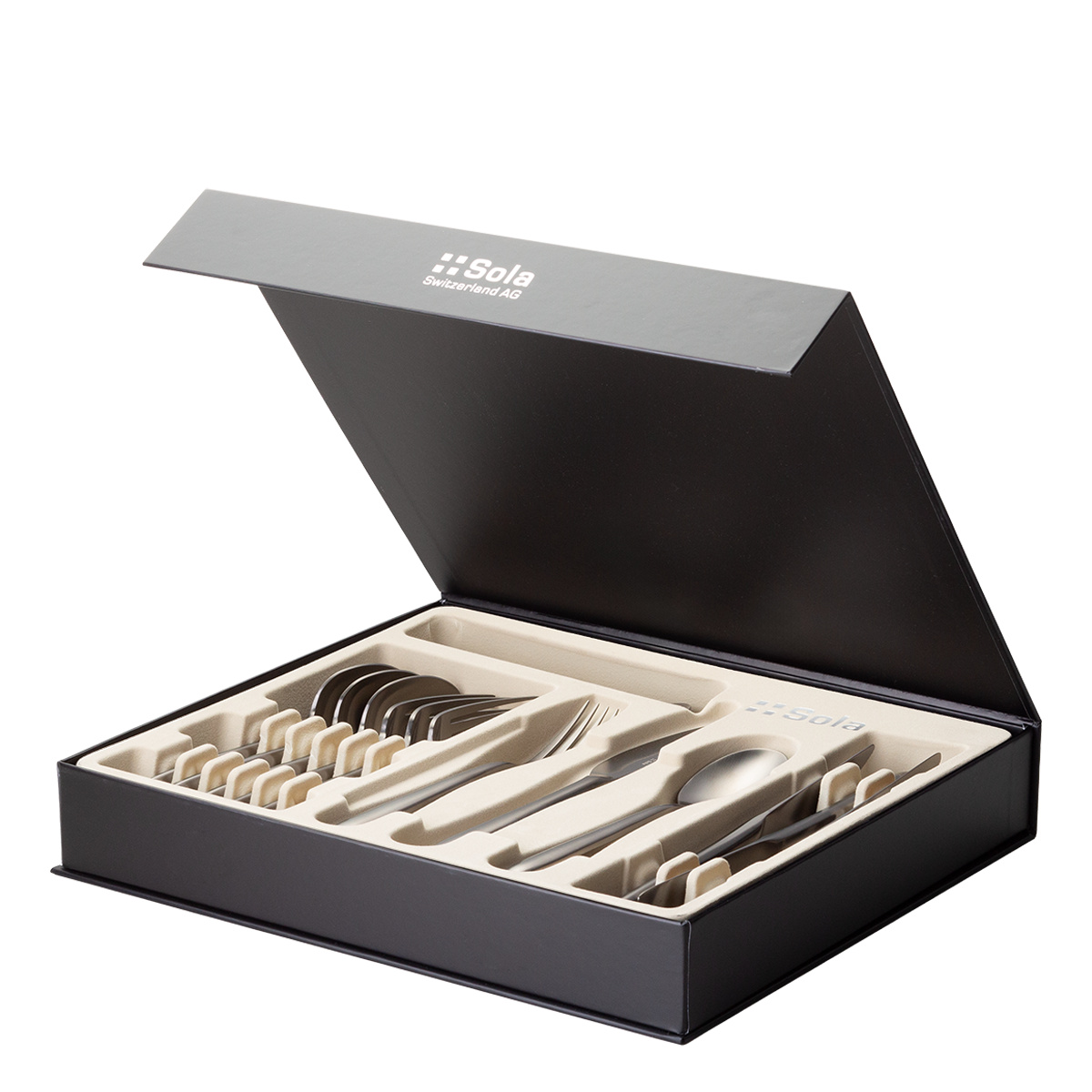 Besteck-Set 16-tlg. – Gaya Exeter PVD hellgrau ganz matt