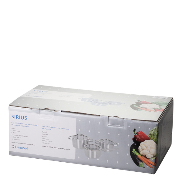 Pfannenset 6-tlg. mit Glas-Deckel Sirius Triply Lunasol matt