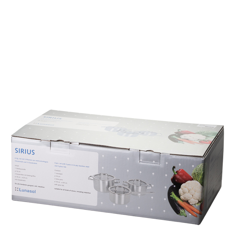 Pfannenset 6-tlg. mit Glas-Deckel Sirius Triply Lunasol matt
