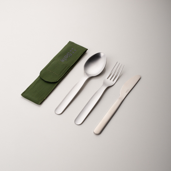 Besteckset 3-tlg. in Bag olive mit SOLA-Logo