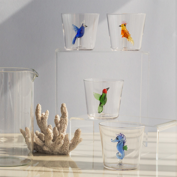 Glas mit blauem Tropenvogel | Ichendorf