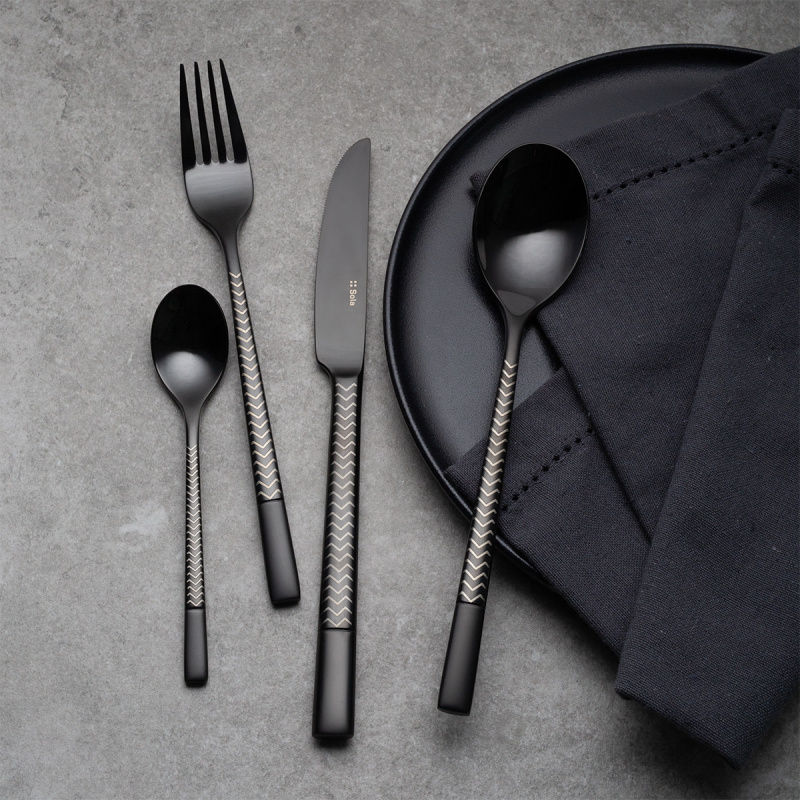 Besteckset 16-tlg. — Luxus schwarz Laser Chevron