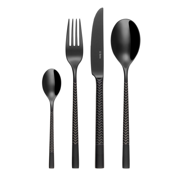 Besteckset 16-tlg. — Luxus schwarz Laser Chevron
