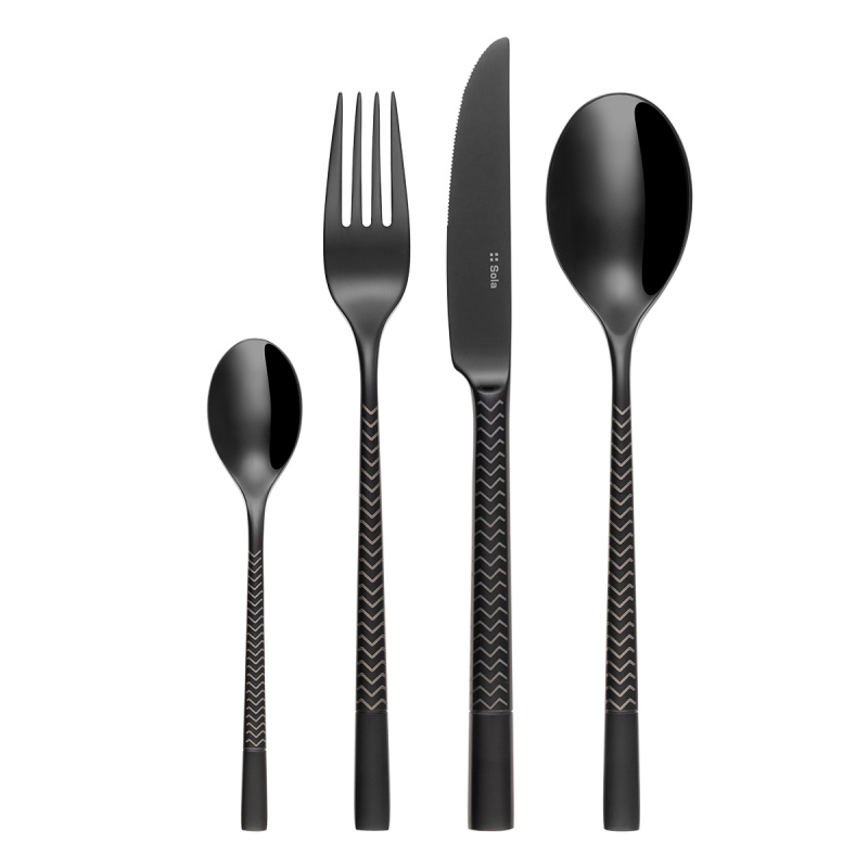 Besteckset 16-tlg. — Luxus schwarz Laser Chevron