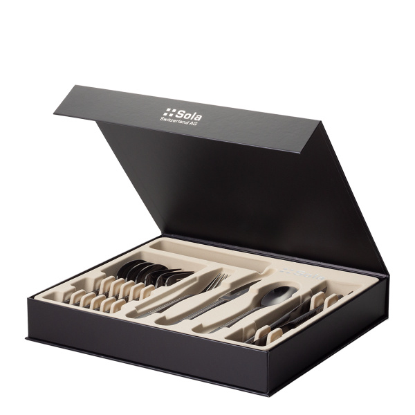 Besteckset 16-tlg. — Luxus schwarz Laser Chevron