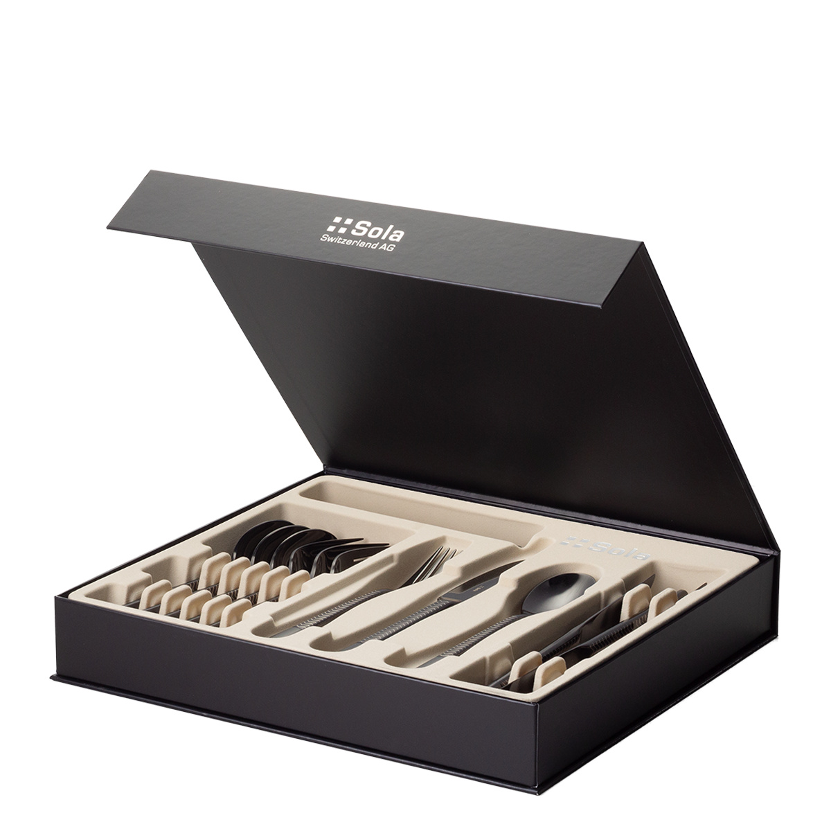 Besteckset 16-tlg. — Luxus schwarz Laser Chevron