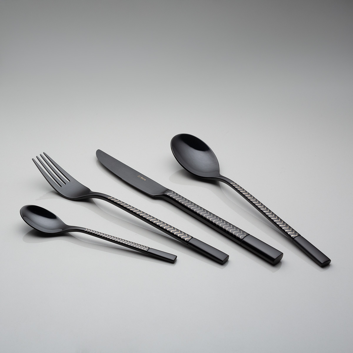 Besteckset 16-tlg. — Luxus schwarz Laser Chevron