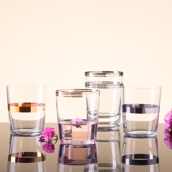 Tumbler-Gläser mit Platin-Streifen 440 ml 6er-Set - 21st Century Glas Lunasol META Glass