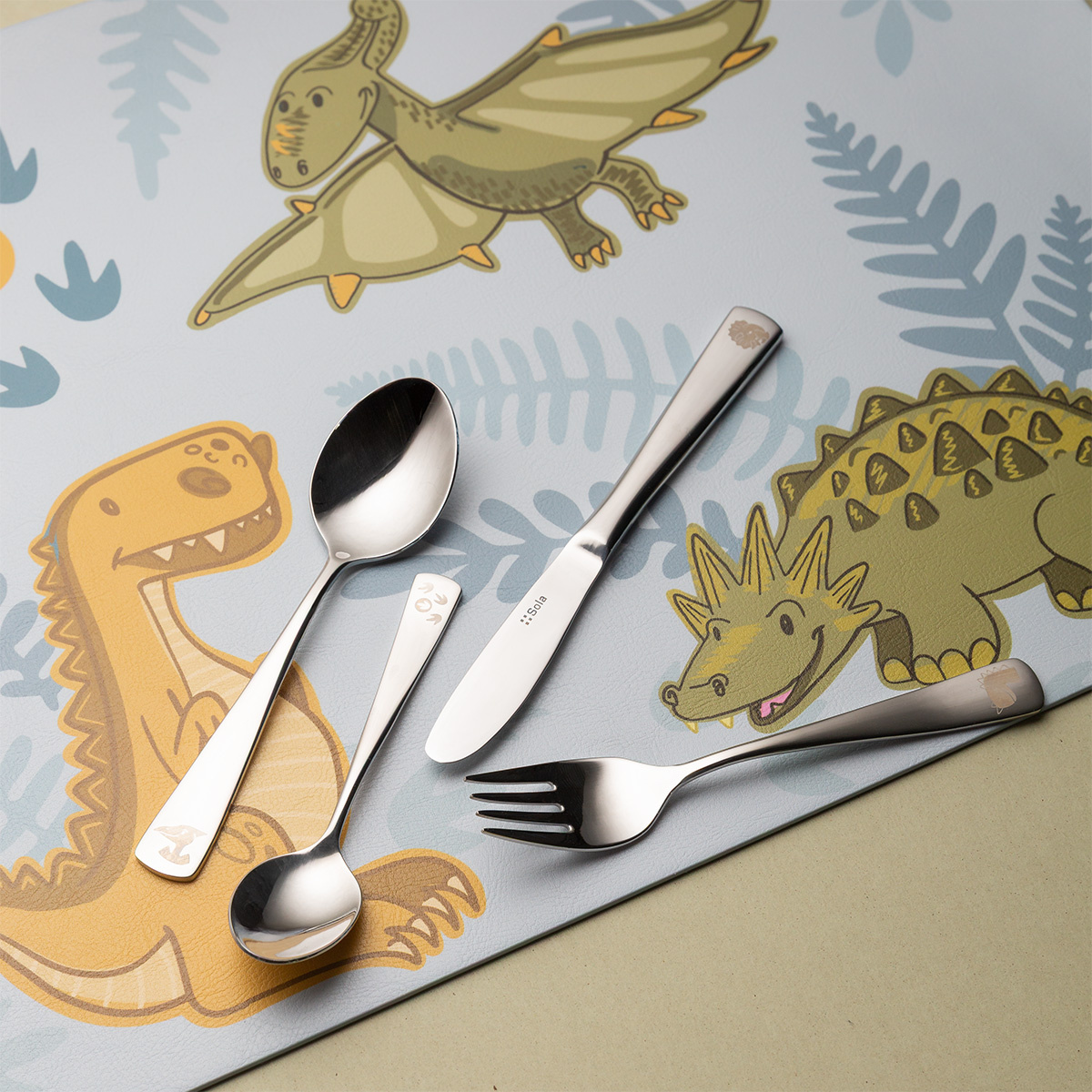 Dino Kinderbesteckset 4-tlg. — KIDS WORLD poliert