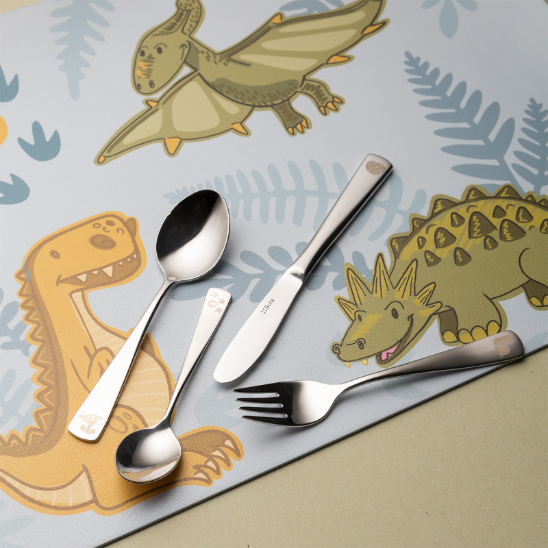 Dino Kinderbesteckset 4-tlg. — KIDS WORLD poliert