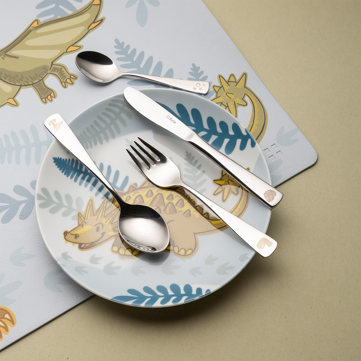 Dino Kinderbesteckset 4-tlg. — KIDS WORLD poliert