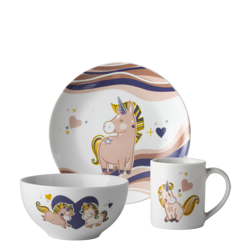 Kinder Porzellan-Set Unicorn 3-tlg. – KIDS WORLD