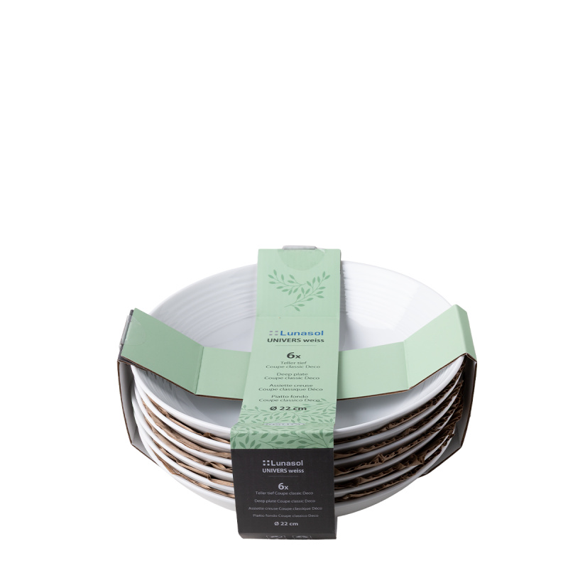 Teller tief Coupe classic Deco 22 cm Set 6-tlg. – UNIVERS Weiss
