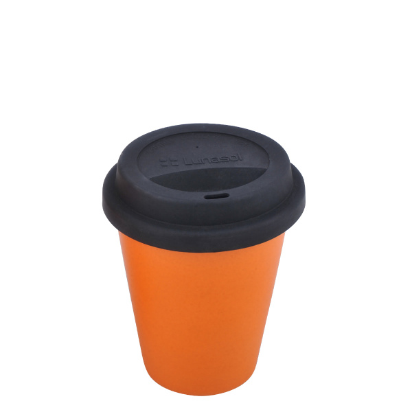 Mug orange mit Silikondeckel schwarz 2 dl - Traveller Lunasol