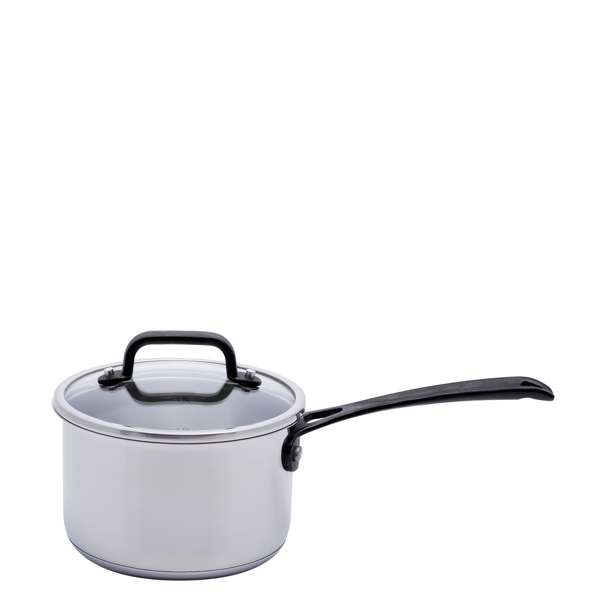 Stielkasserolle 16 x 7.5 cm, 1.5 lt, mit Glasdeckel Orion GAYA Inox mit Profigriffen