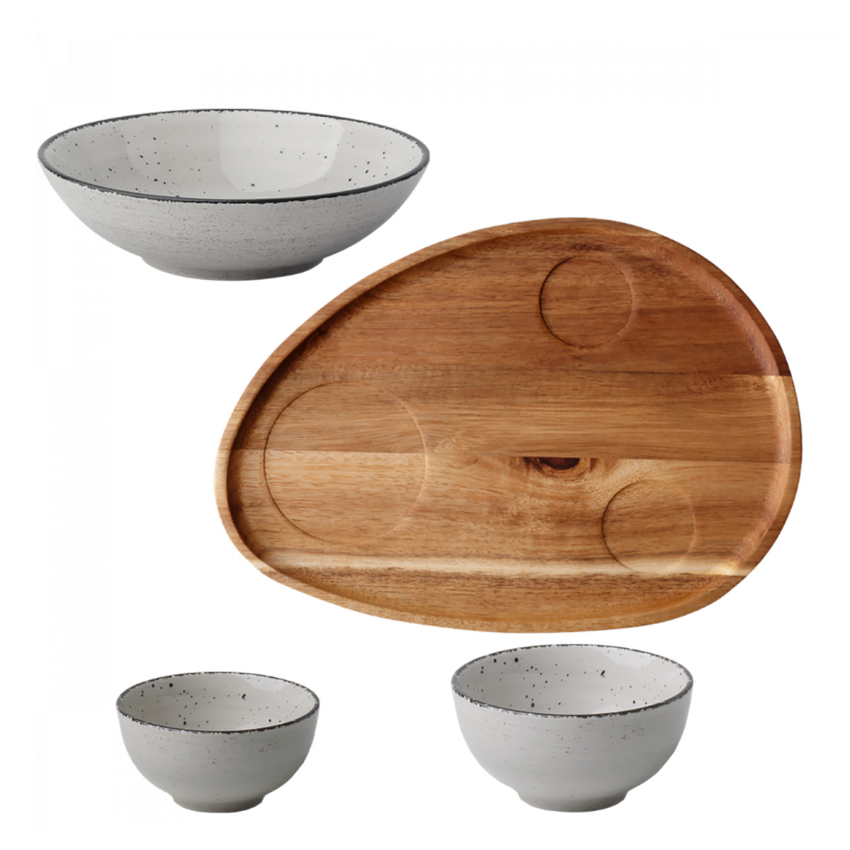 Set 4-tlg. Flowl Gaya Atelier light grey speckled + Tablett Triangle Akkazie
