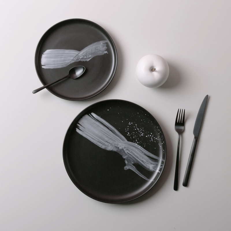 Teller flach U-Coupe schwarz ø20 cm – Gaya Atelier Flow Art