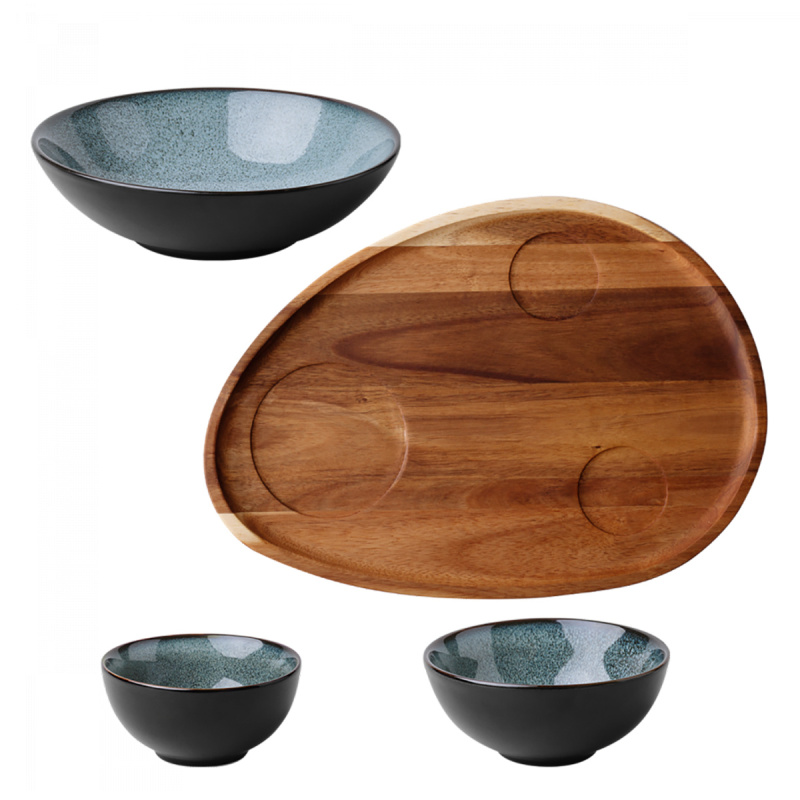 Set 4-tlg. Flowl Gaya Atelier Night Sky + Tablett Triangle Akazie