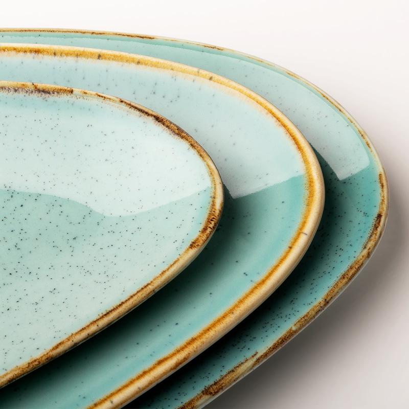 Servierplatte oval Sand türkis 41 cm – Gaya