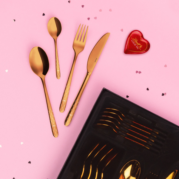 Besteckset 24-tlg. - Montreal PVD Rose Gold poliert Laser Love