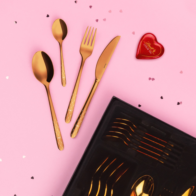 Besteckset 24-tlg. - Montreal PVD Rose Gold poliert Laser Love