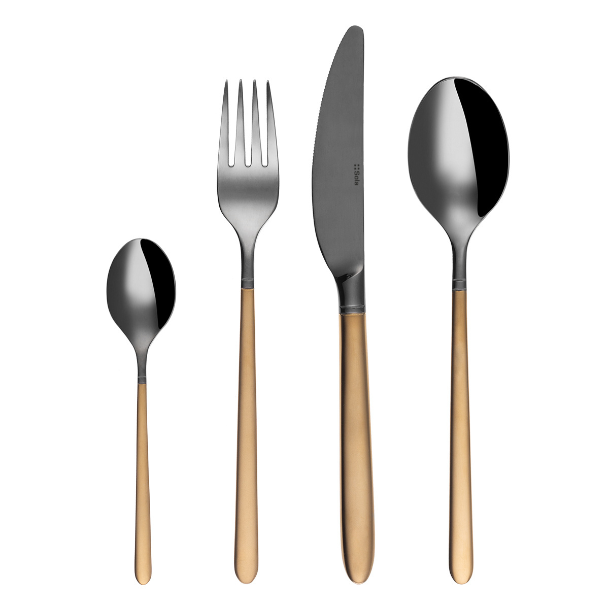 Besteck-Set 16-tlg. — Porto PVD dunkel Titan / gold sandgestrahlt
