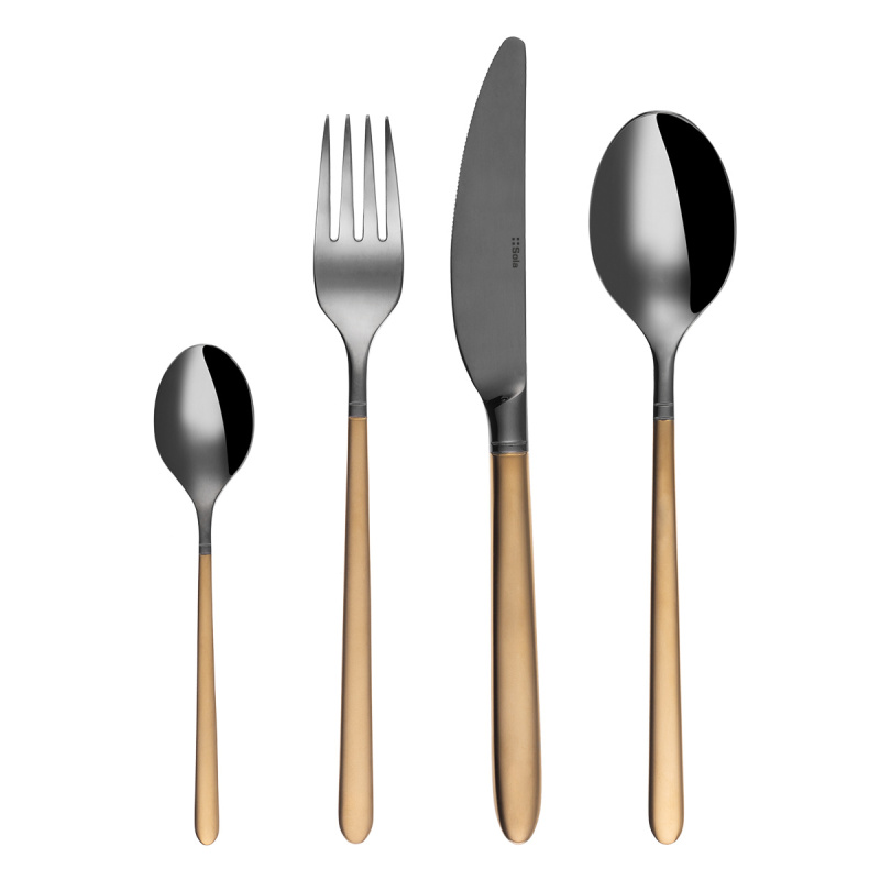 Besteck-Set 16-tlg. — Porto PVD dunkel Titan / gold sandgestrahlt