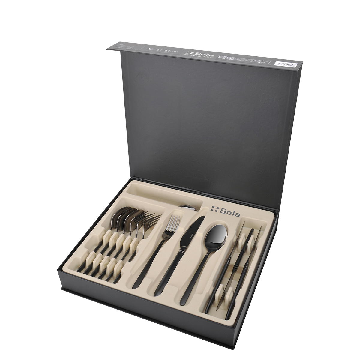 Besteck-Set 16-tlg. — Porto PVD dunkel Titan / schwarz sandgestrahlt
