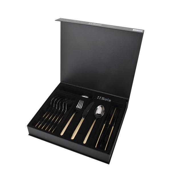 Besteck-Set 16-tlg. — Porto PVD dunkel Titan / gold sandgestrahlt