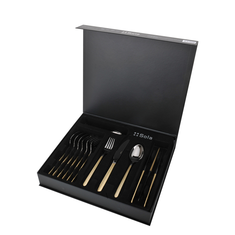 Besteck-Set 16-tlg. — Porto PVD dunkel Titan / gold sandgestrahlt