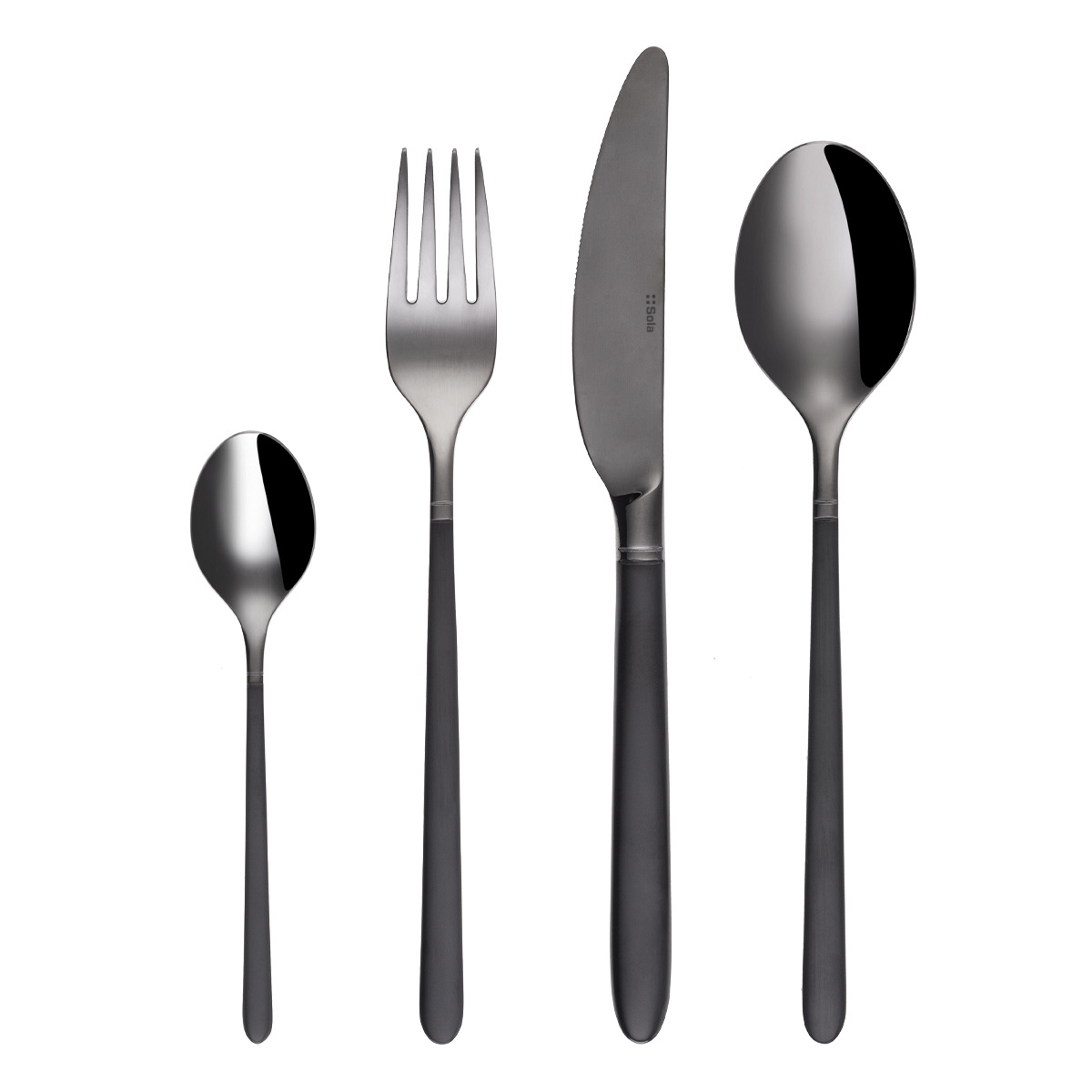 Besteck-Set 16-tlg. — Porto PVD dunkel Titan / schwarz sandgestrahlt