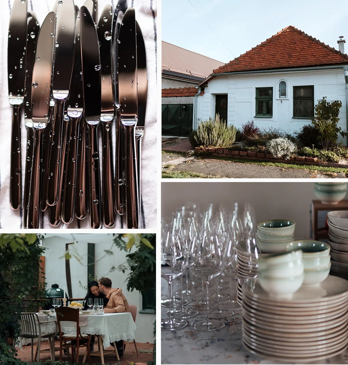 Sola-Besteck, Gläser, Lunasol-Porzellan und die Hütte mit Terrasse, in der das Degustationsdinner stattfand